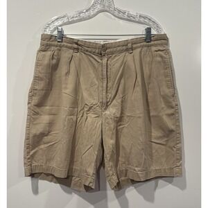 Polo Golf Ralph Lauren Mens 38 Tan Khaki Pleated Chino Shorts Cotton Crest Logo